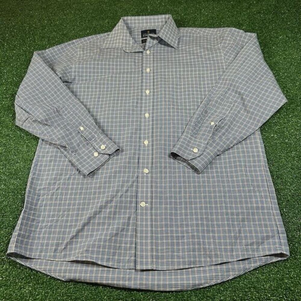 Stafford Travel Shirt Mens‎ 16 32/33 Blue Red Check Preppy Button Up Long Sleeve
